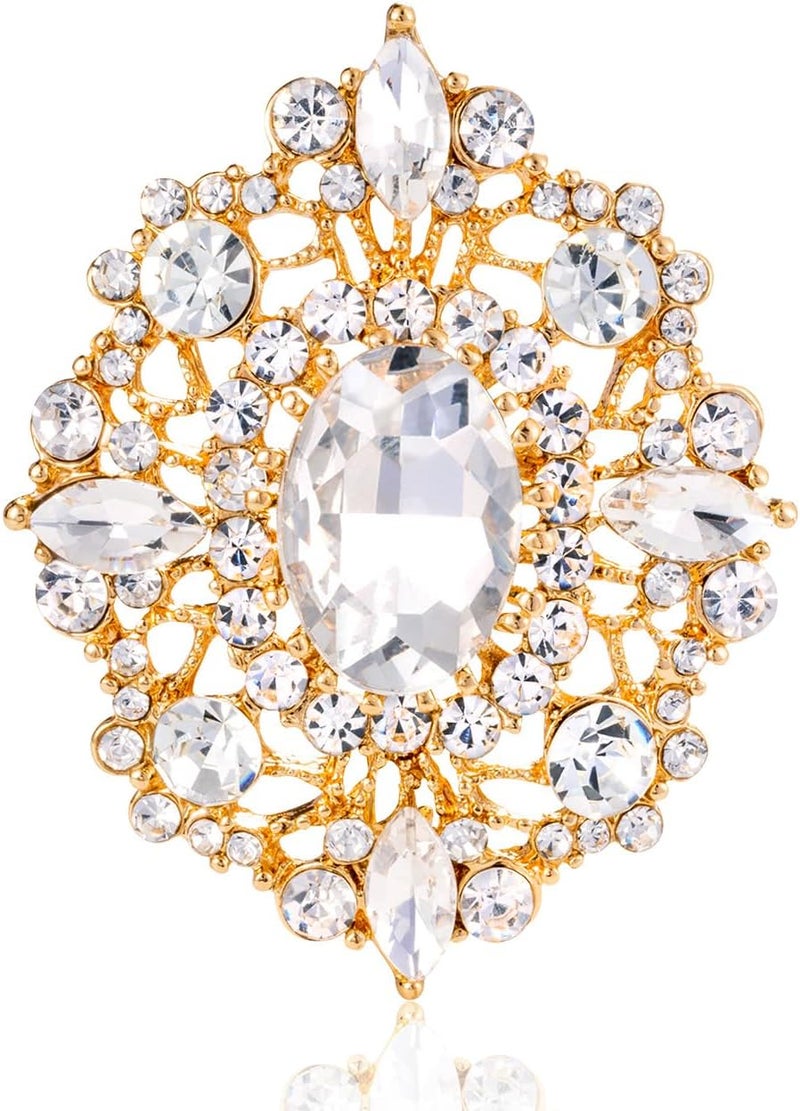 LAXPICOL Vintage Clear Austrian Crystal Brooch Pin for Women Elegant Wedding Bridal Brooches Broach Pin 1.69"*1.39" - Image 1